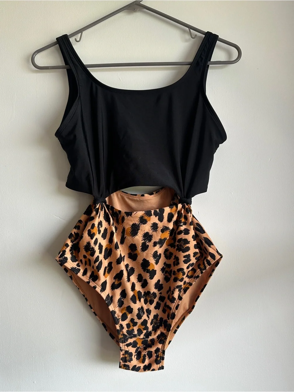 Art Class Girls Black Cheetah Leopard Print Cutout Swimsuit One Piece XL